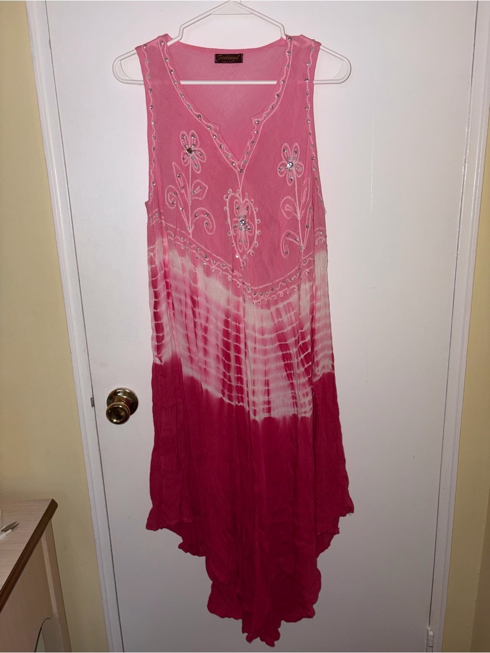 Boho Embroidered Tie-Dye Sequin Maxi Dress - Pink